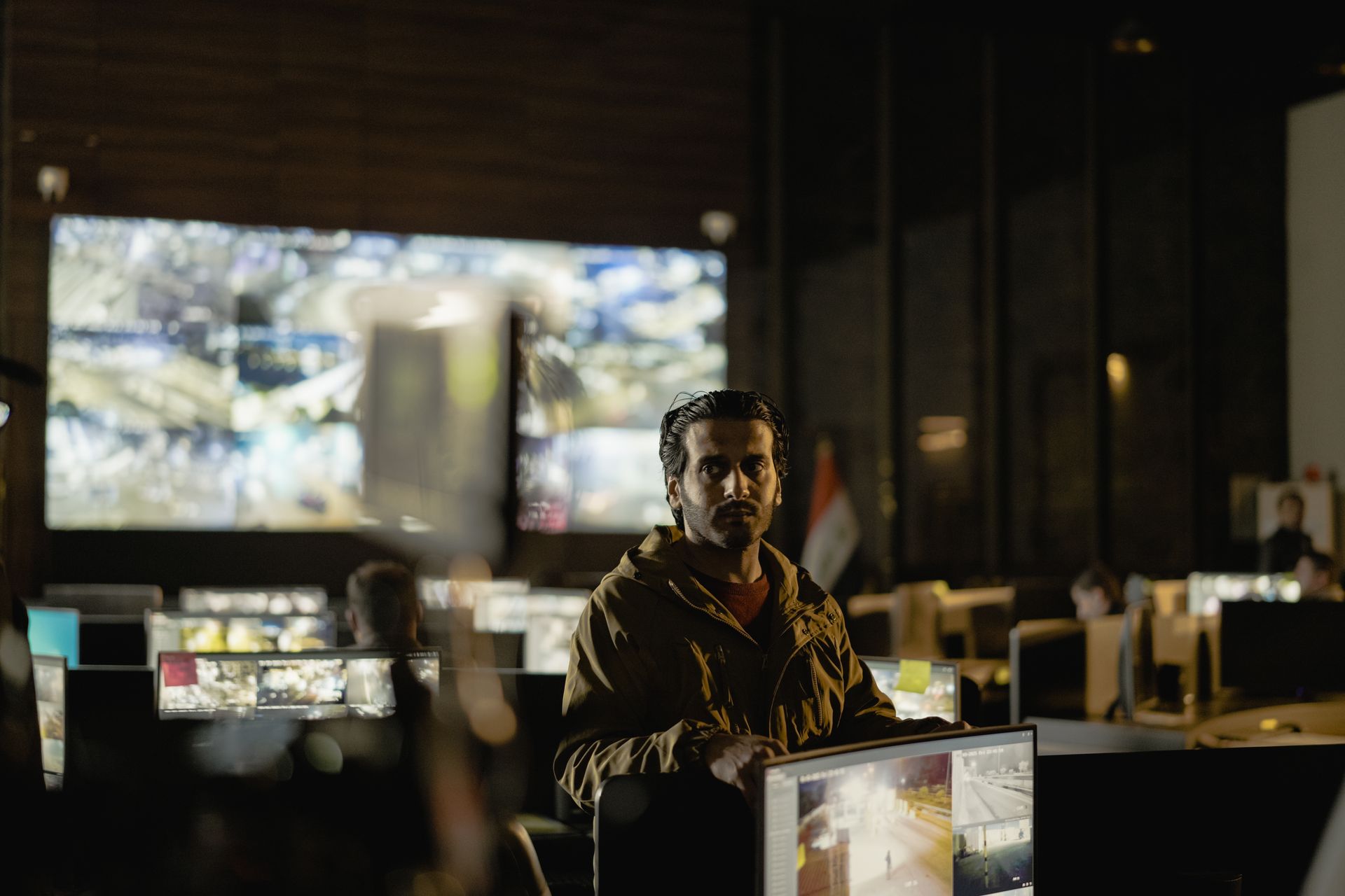 CCTV security monitoring screens